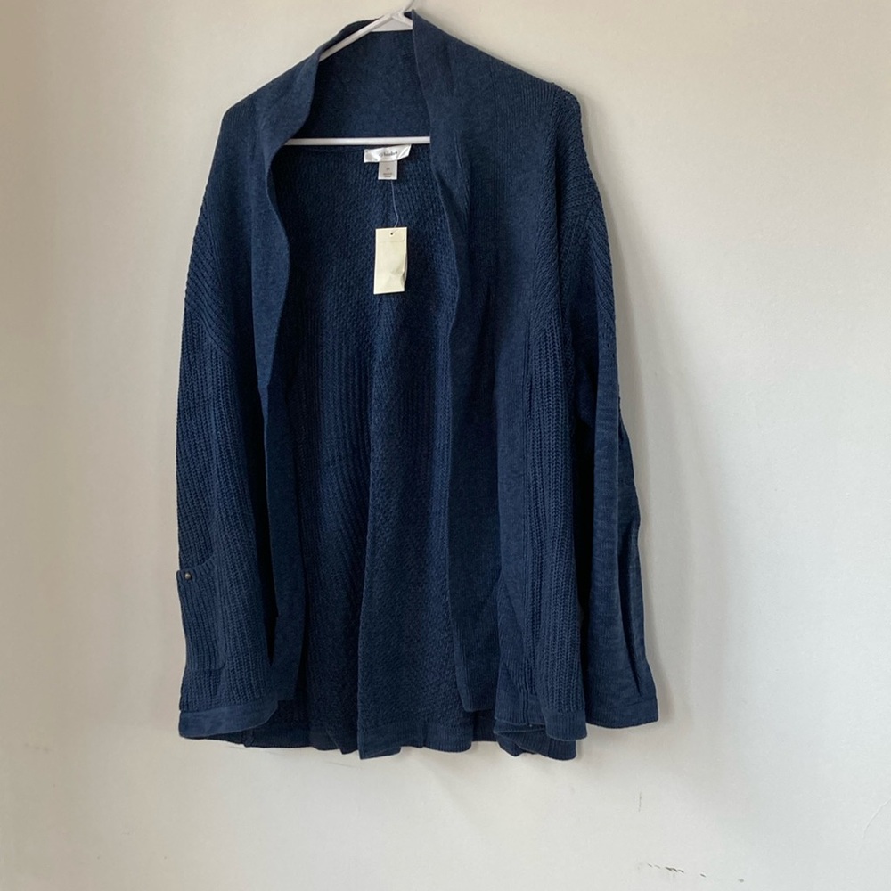 New CJ Banks darker blue cardigan with cute front button pockets